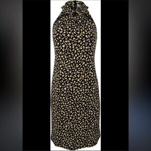 MICHAEL KORS Women's Halter Ring Neck Floral Print Jersey Dress ‘Lemon’